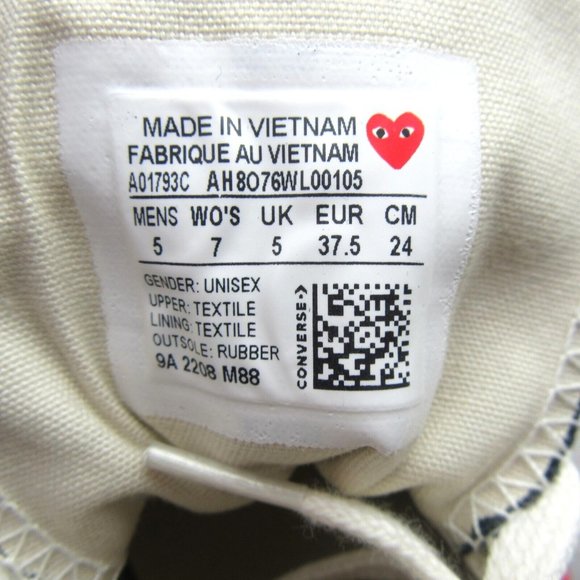 Converse x Chuck 70 HI Comme des Garcons CDG PLAY Sneakers Mens 5 / Womens 7 NEW - Picture 11 of 14